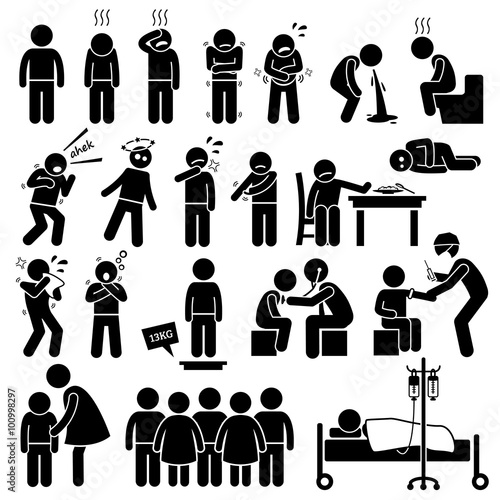Children Sick Sickness Ill Illness Disease Flu Problem Health Stick Figure Pictogram Icons