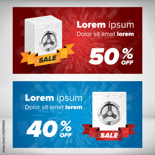 Horizontal sale banners with washing machine