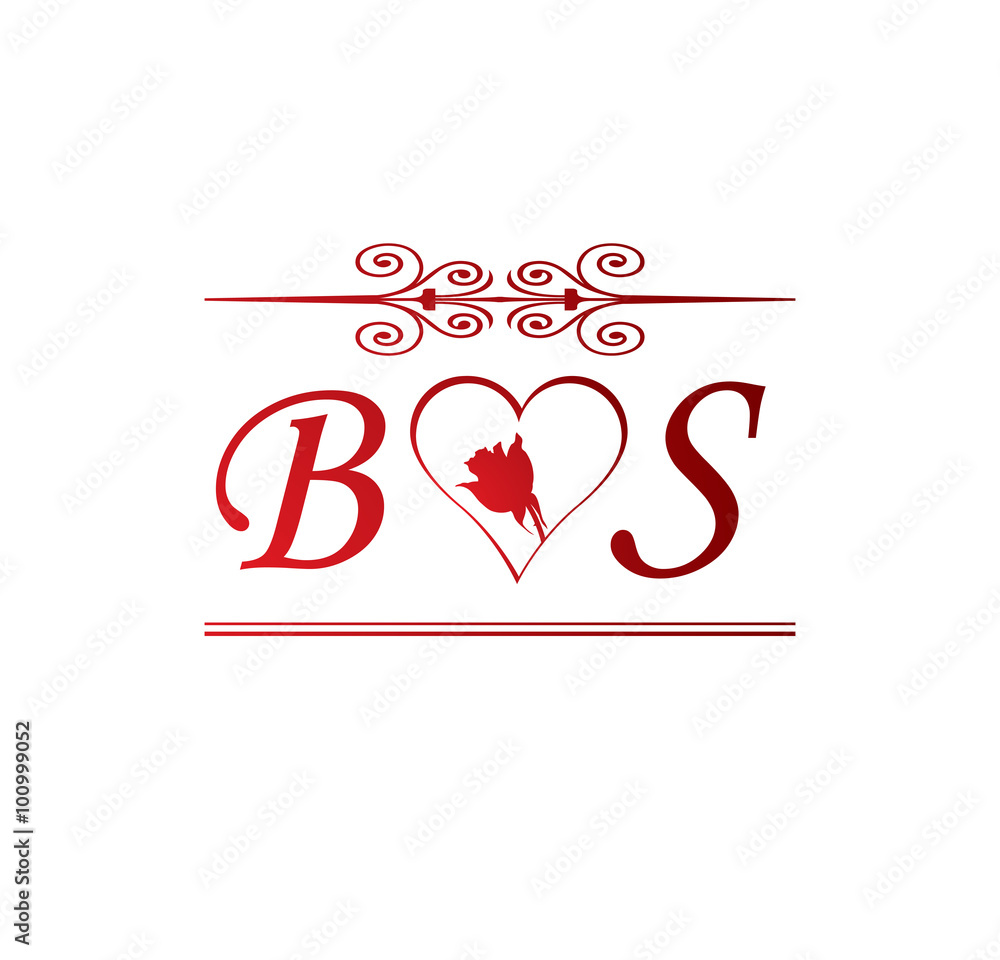 BS love initial with red heart and rose Stock Vector | Adobe Stock