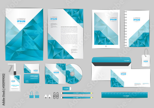 blue and gray with triangle corporate identity template for your