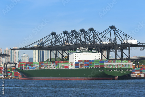 cargo ship in container port in Hong Kong