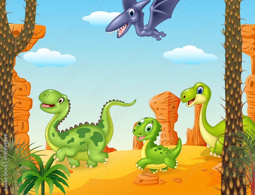 Obraz premium Collection dinosaur character in the prehistoric background