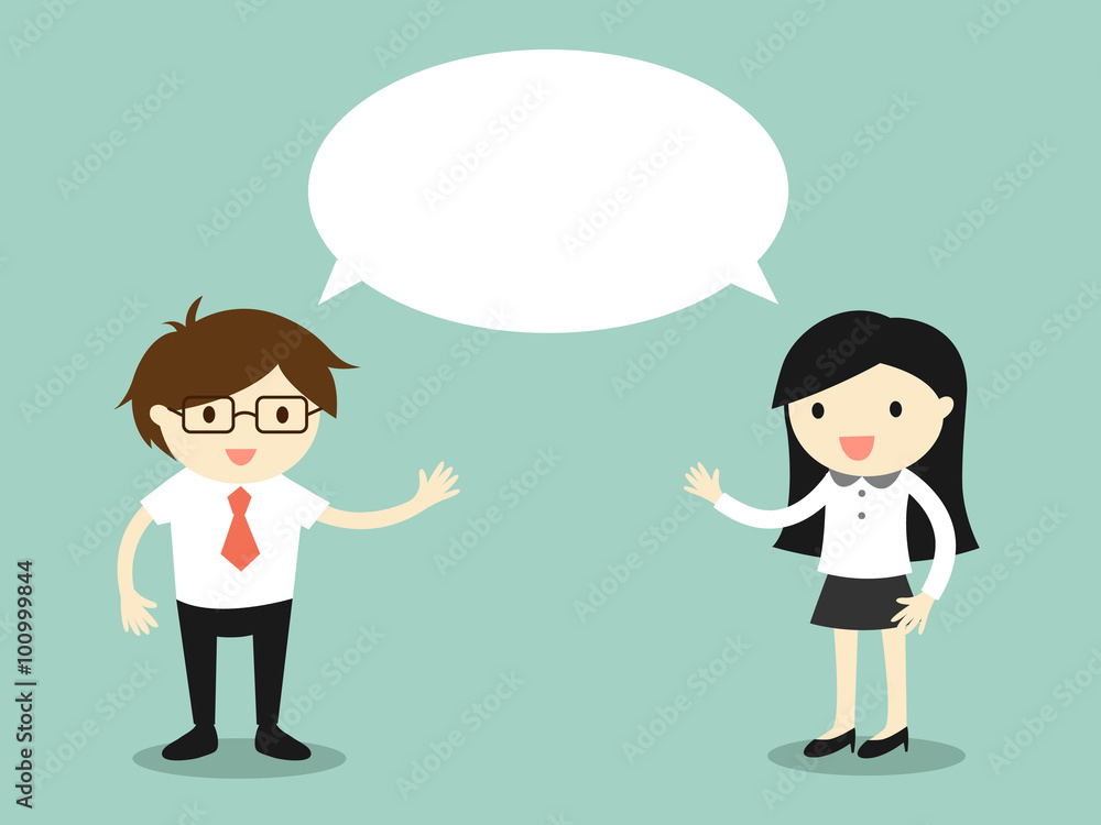 Business concept, businessman and business woman talking the same thing or same idea/concept. Vector illustration. Business concept, businessman and business woman talking the same thing or same idea/concept. Vector illustration.