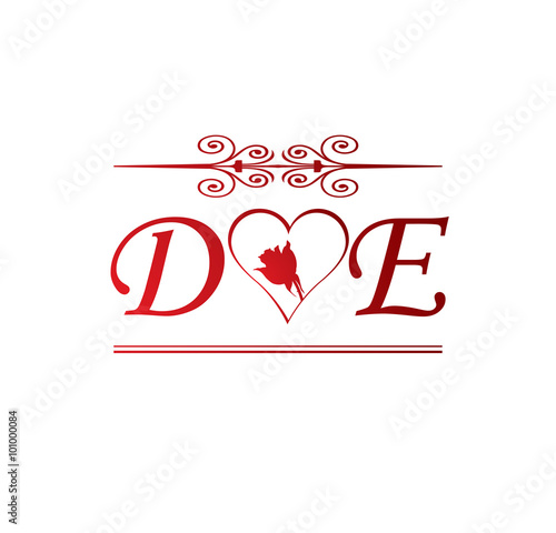 DE love initial with red heart and rose