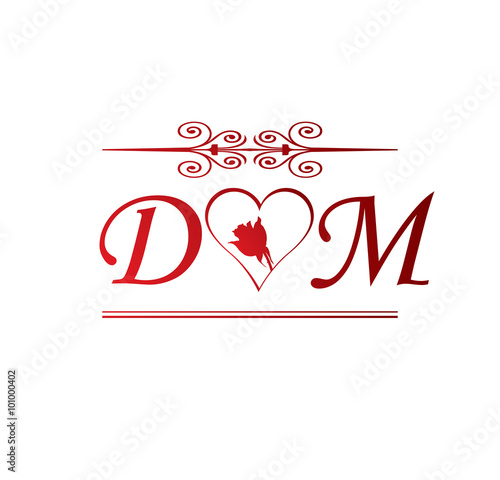 DM love initial with red heart and rose Stock Vector | Adobe Stock