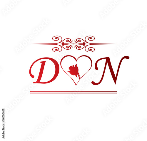 DN love initial with red heart and rose Stock Vector | Adobe Stock