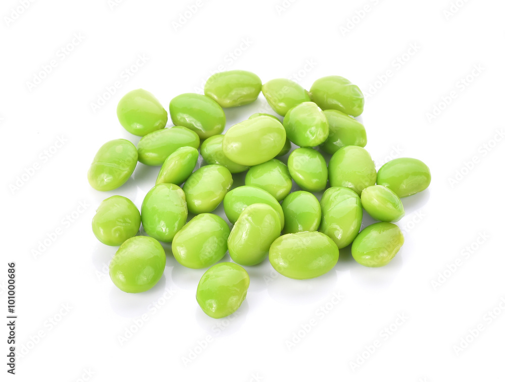 Green soybeans on white background Green soybeans on white background