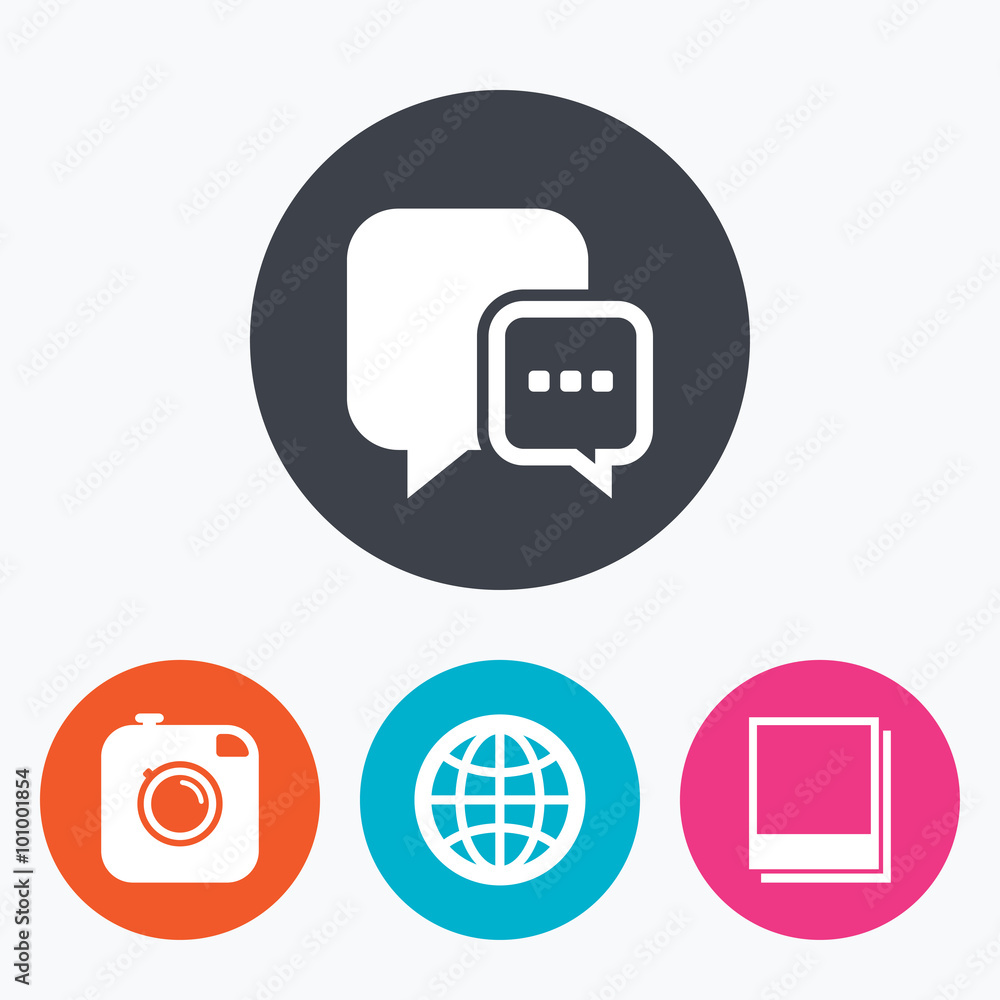 Social media icons. Chat speech bubble and Globe Social media icons. Chat speech bubble and Globe