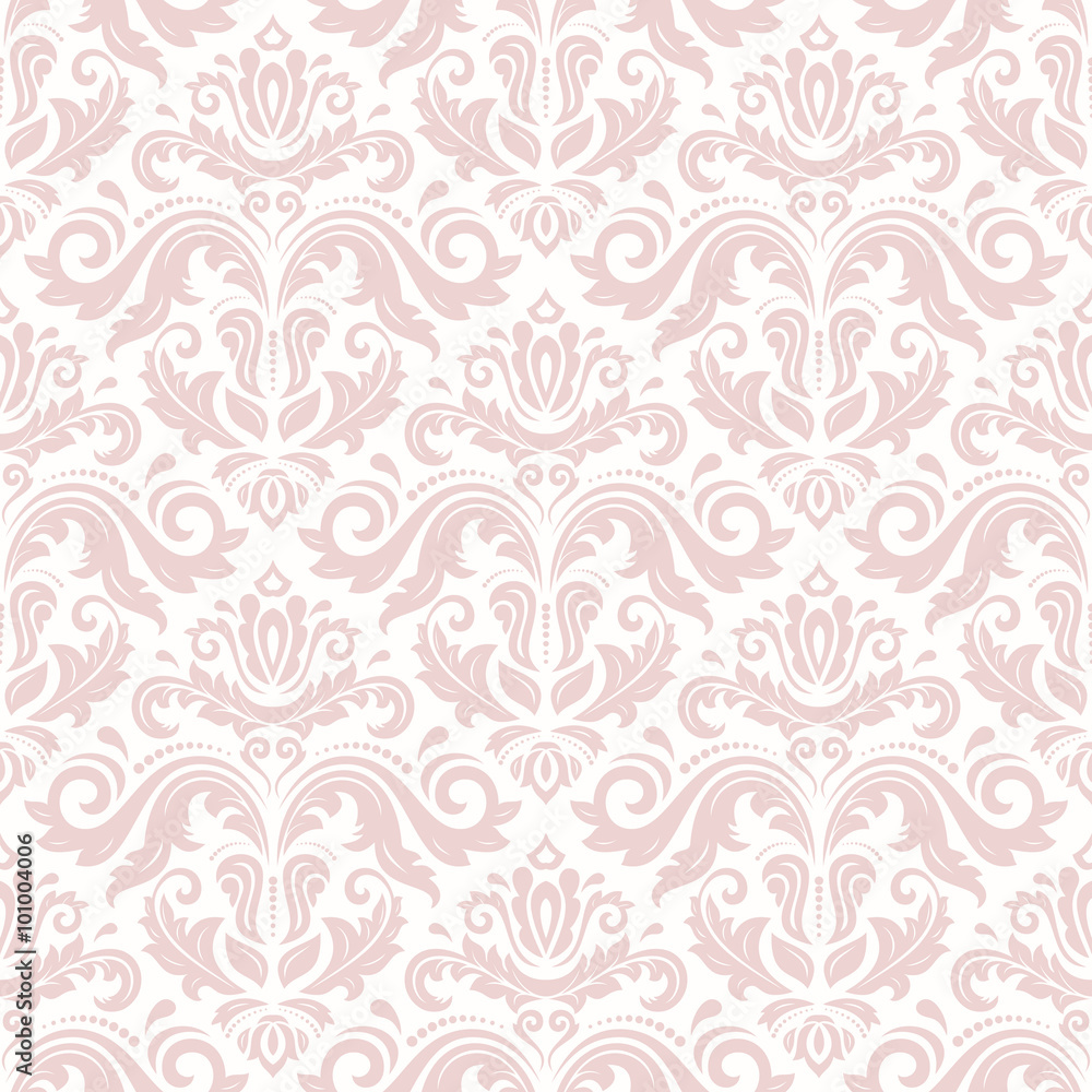 Damask seamless ornament. Traditional vector pink pattern. Classic oriental background Damask seamless ornament. Traditional vector pink pattern. Classic oriental background