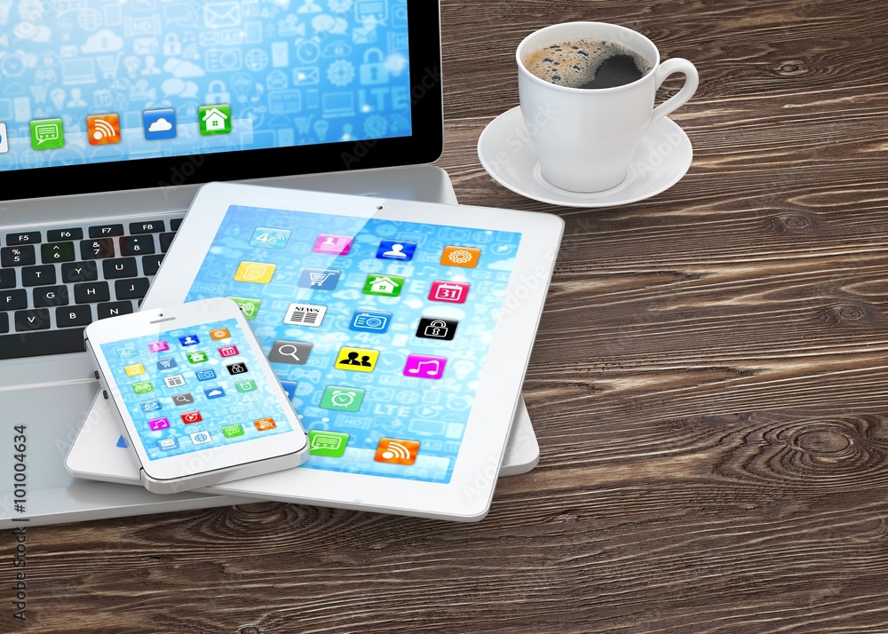 Laptop, phone and tablet pc. Laptop, phone and tablet pc.