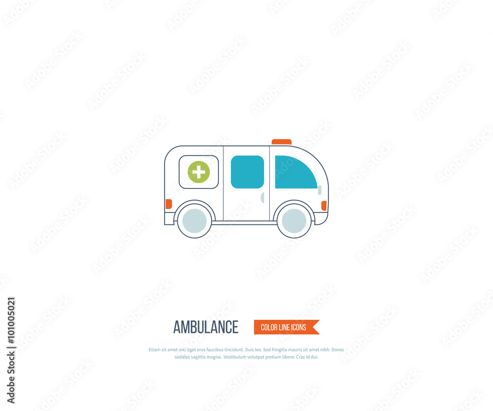 Ambulance car icon in flat design style Ambulance car icon in flat design style