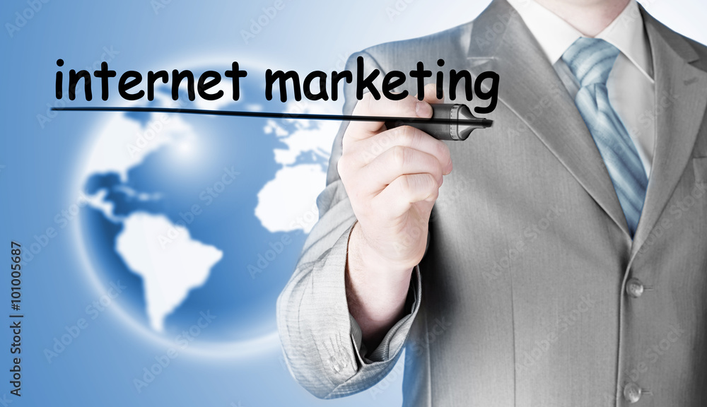 business man writing internet marketing business man writing internet marketing