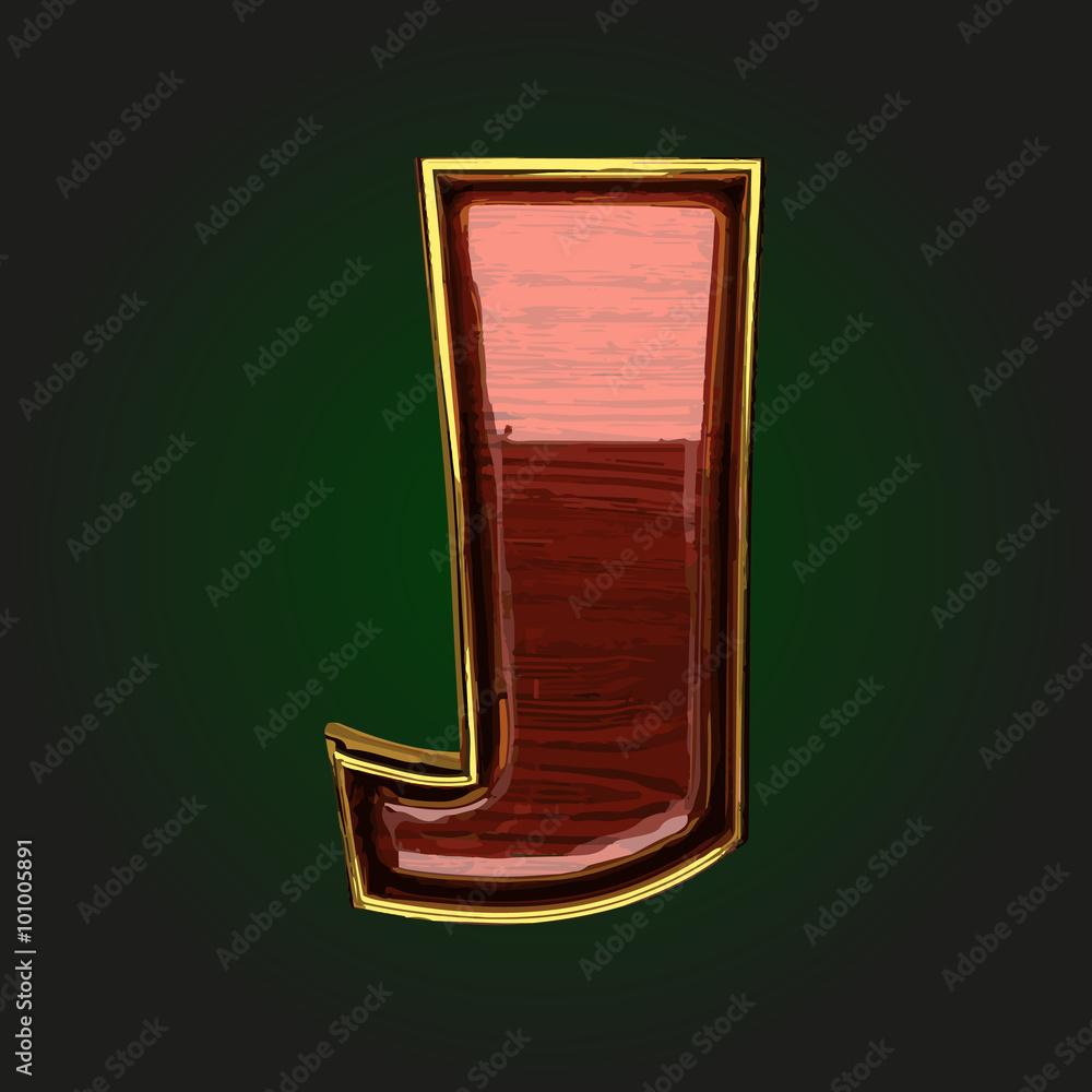 j vector golden letter with red wood j vector golden letter with red wood