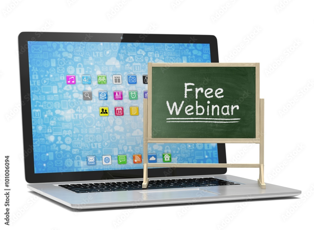 Laptop with chalkboard, free webinar, online education concept Laptop with chalkboard, free webinar, online education concept