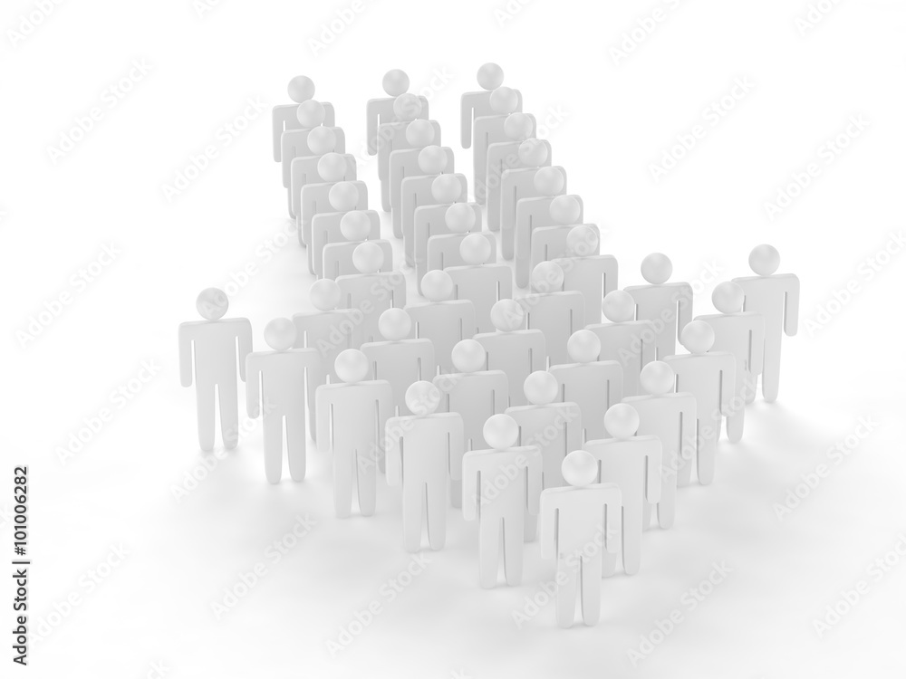 Many 3d people figure in arrow shape with the leader in front Many 3d people figure in arrow shape with the leader in front