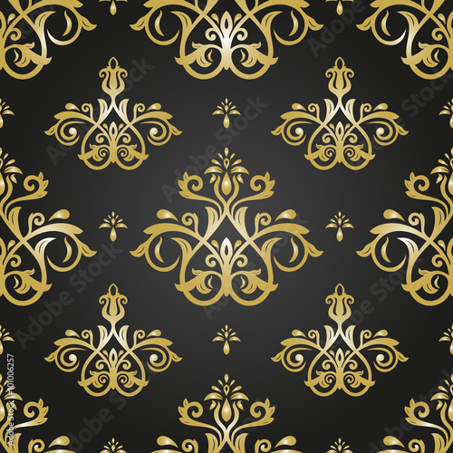 Damask seamless ornament. Traditional vector black and golden pattern. Classic oriental background