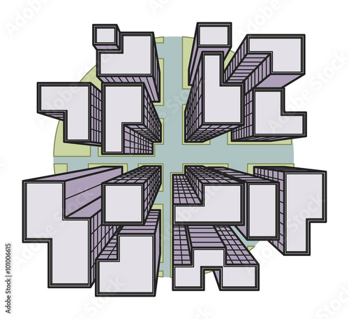 Vector city top view on a circle