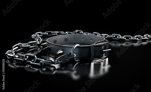 Leather Studded Collar And Chain photo