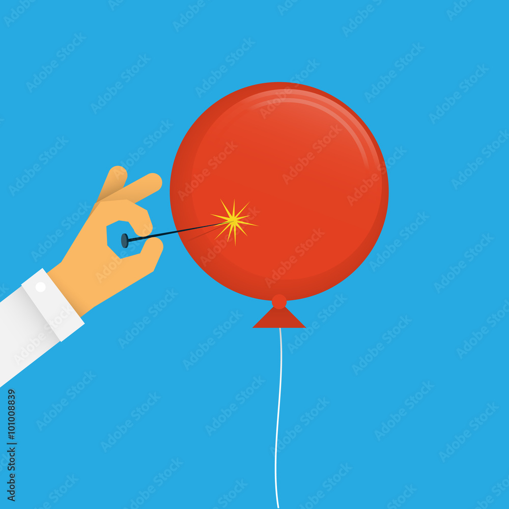 Balloon Pop A needle pops a red balloon on a blue background Stock Vector |  Adobe Stock