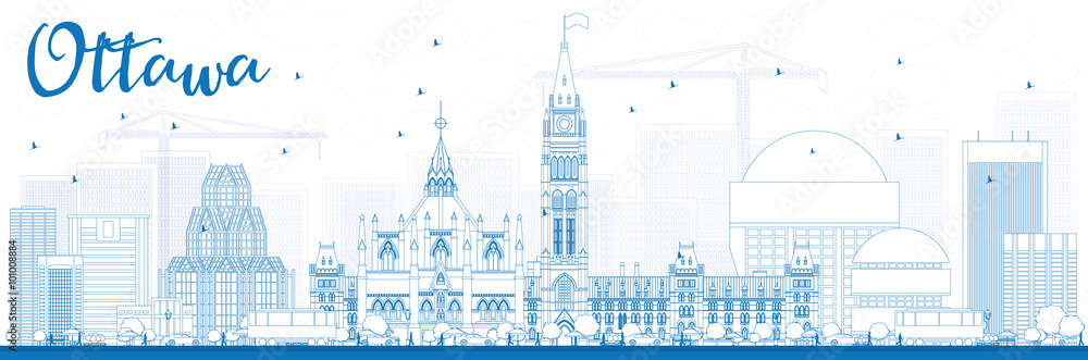 Outline Ottawa Skyline with Blue Buildings. Some elements have transparency mode different from normal.