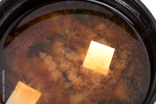 Closeup of delicious vegetable soup with tofu.