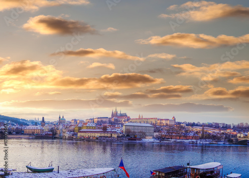 Prague with castle during sunset in Czech Republic