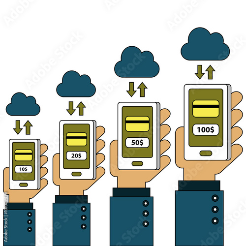 Mobile payment and cloud technology vector illustration