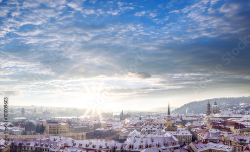 Panorama of famous Prague during winter time in Czech Republic