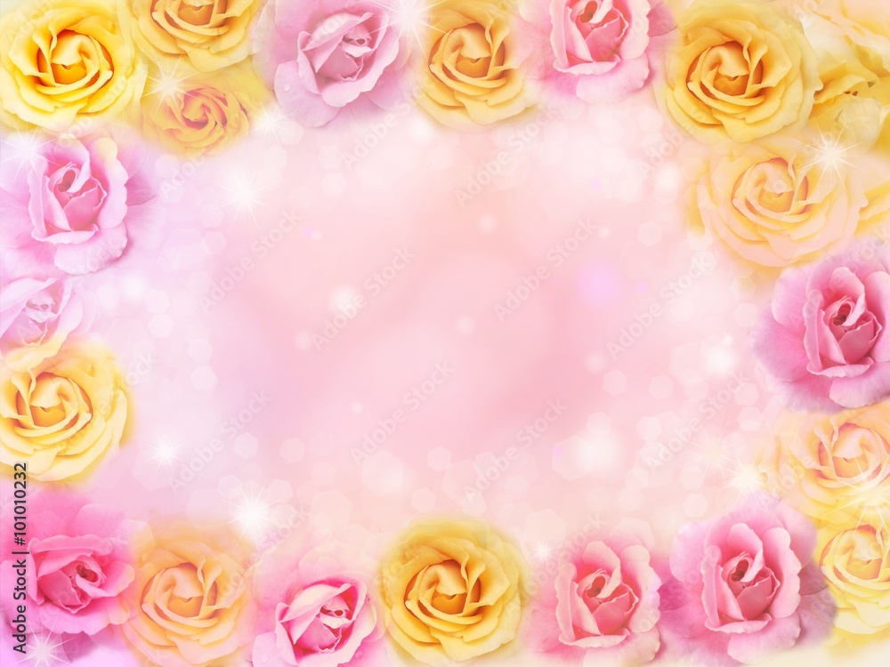 Naklejka premium pink and yellow roses border and frame for valentine 