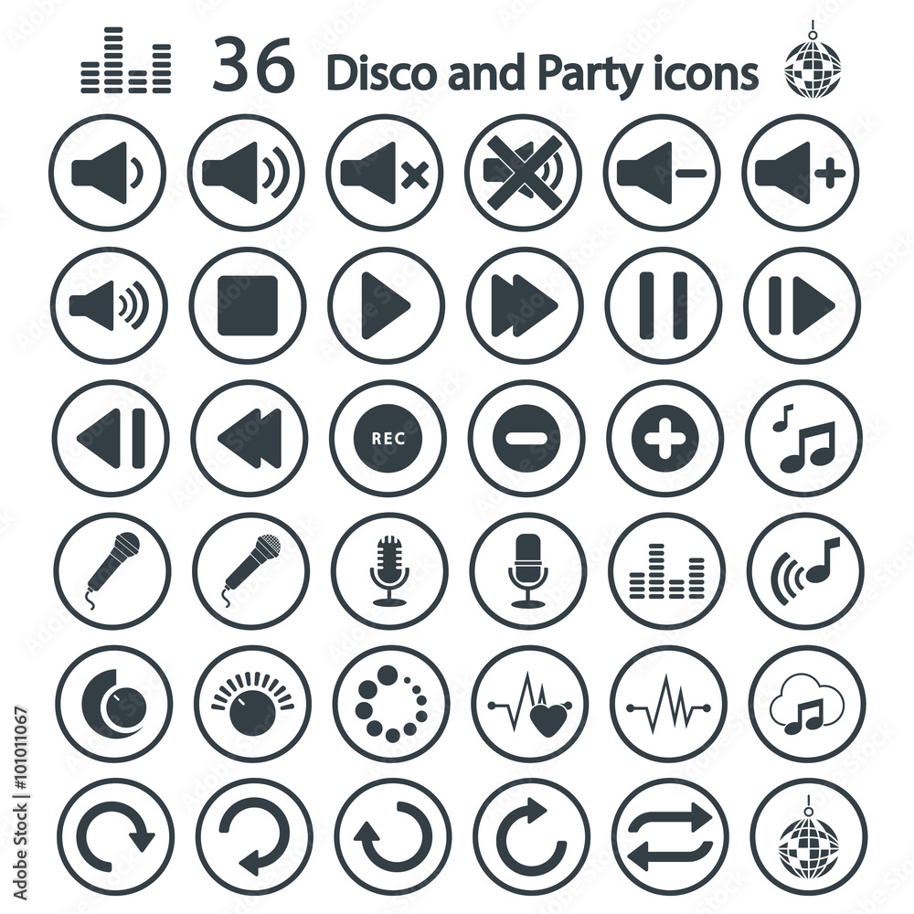 Disco and party icon set