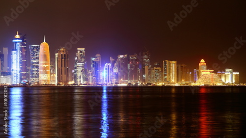 Doha, Qatar. Night skyline.