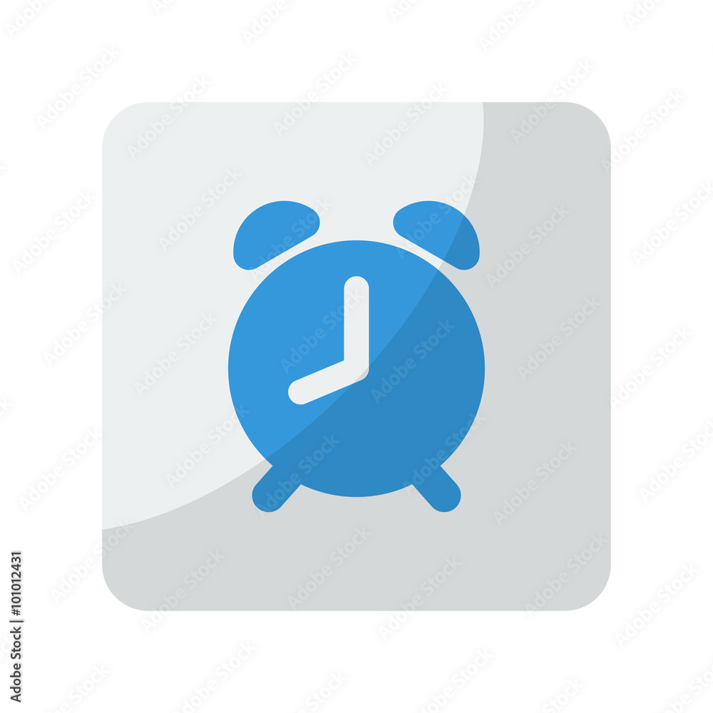Blue Alarm Clock icon on grey rounded square button on white Blue Alarm Clock icon on grey rounded square button on white