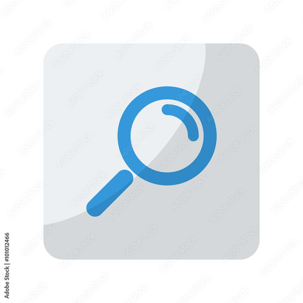 Blue Magnifying Glass icon on grey rounded square button on whit Blue Magnifying Glass icon on grey rounded square button on whit