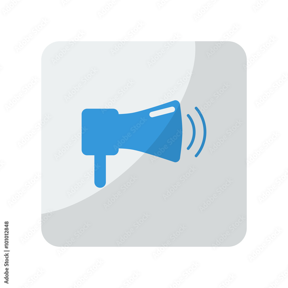 Blue Megaphone icon on grey rounded square button on white Blue Megaphone icon on grey rounded square button on white