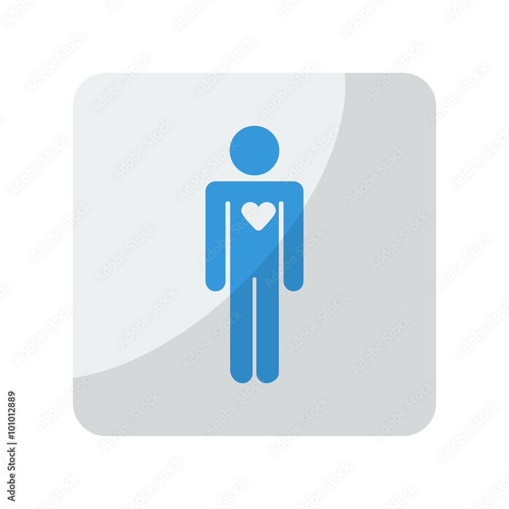 Blue Heart icon on grey rounded square button on white Blue Heart icon on grey rounded square button on white