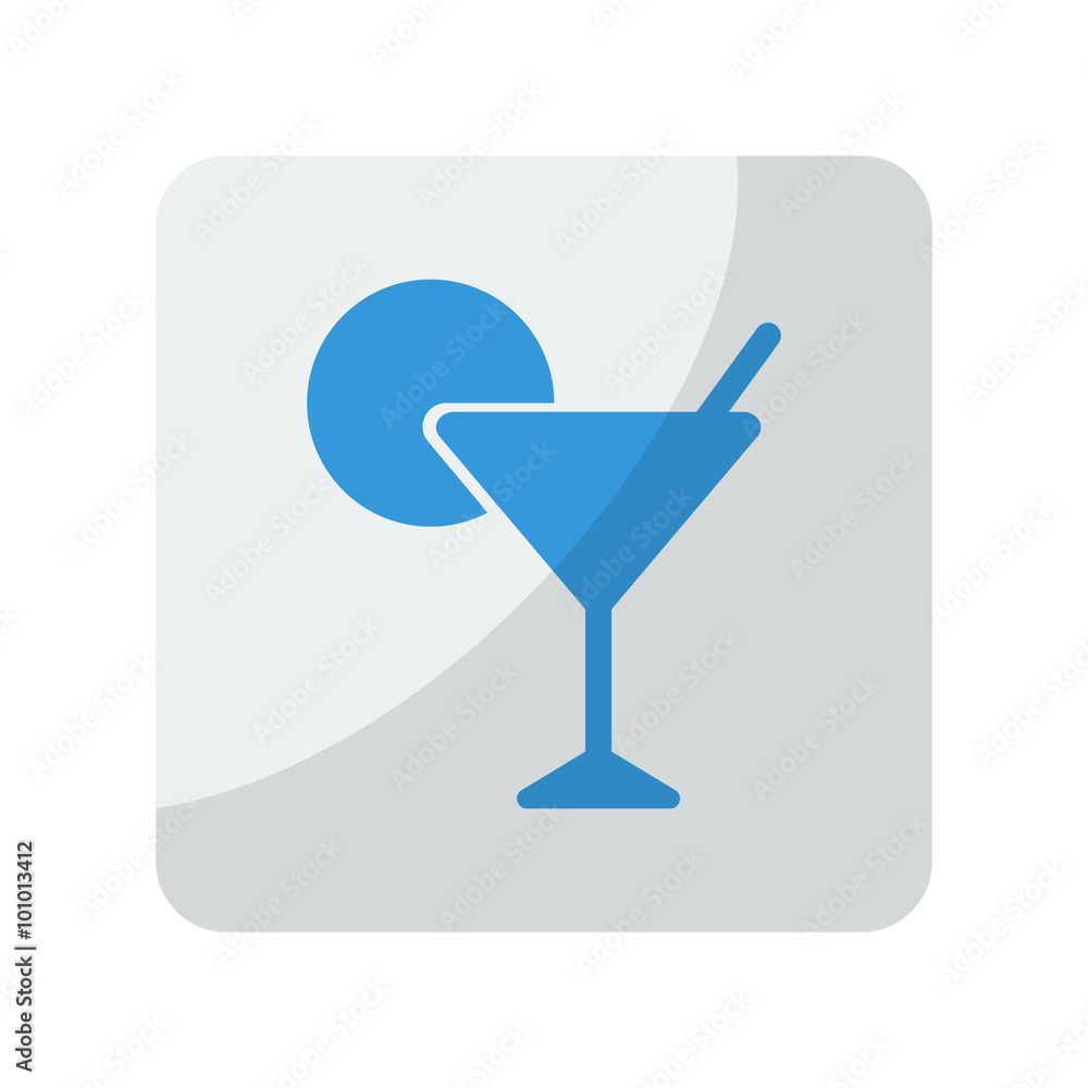 Blue Cocktail icon on grey rounded square button on white Blue Cocktail icon on grey rounded square button on white