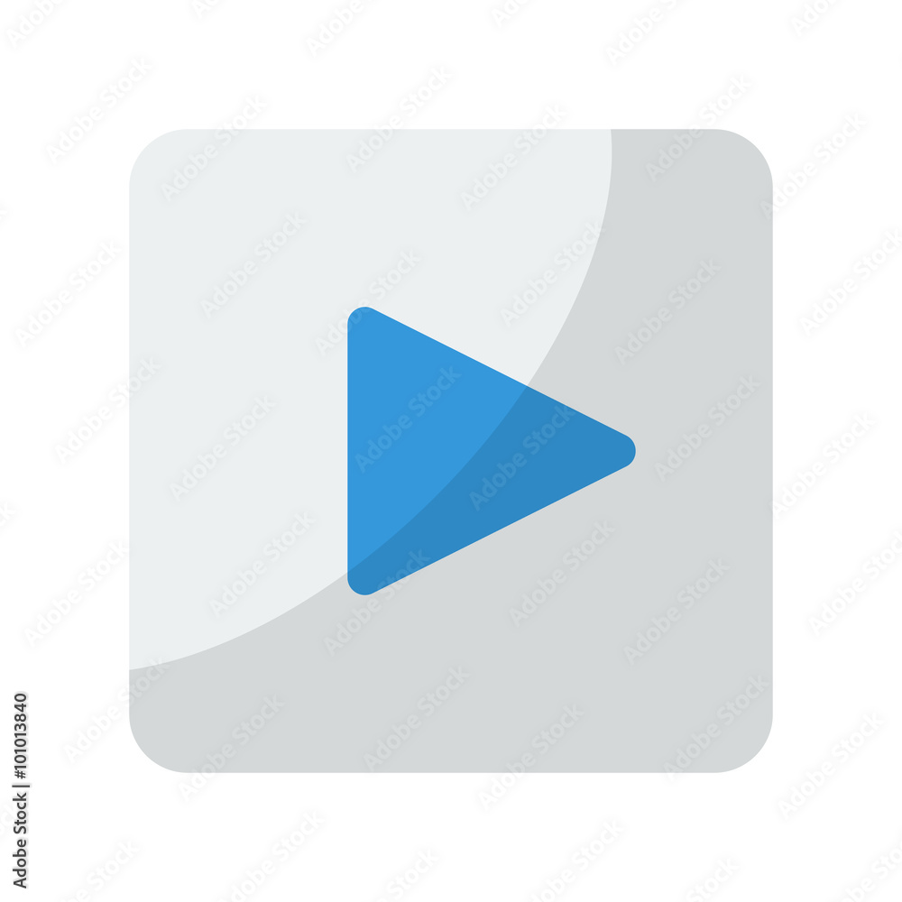 Blue Play icon on grey rounded square button on white Blue Play icon on grey rounded square button on white