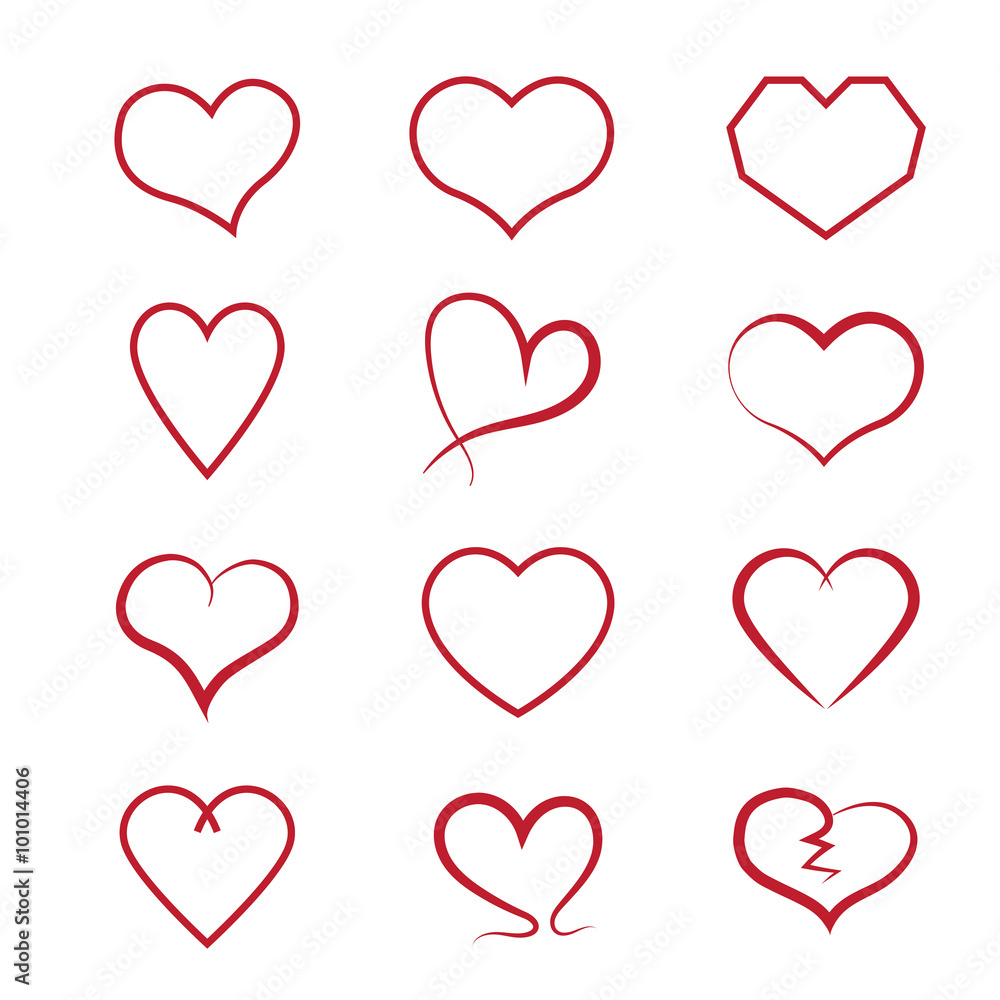 Heart icons set, Vector hearts set.