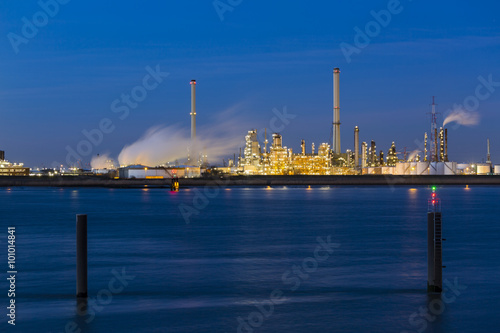 Chemical Plant In Harbor At Night