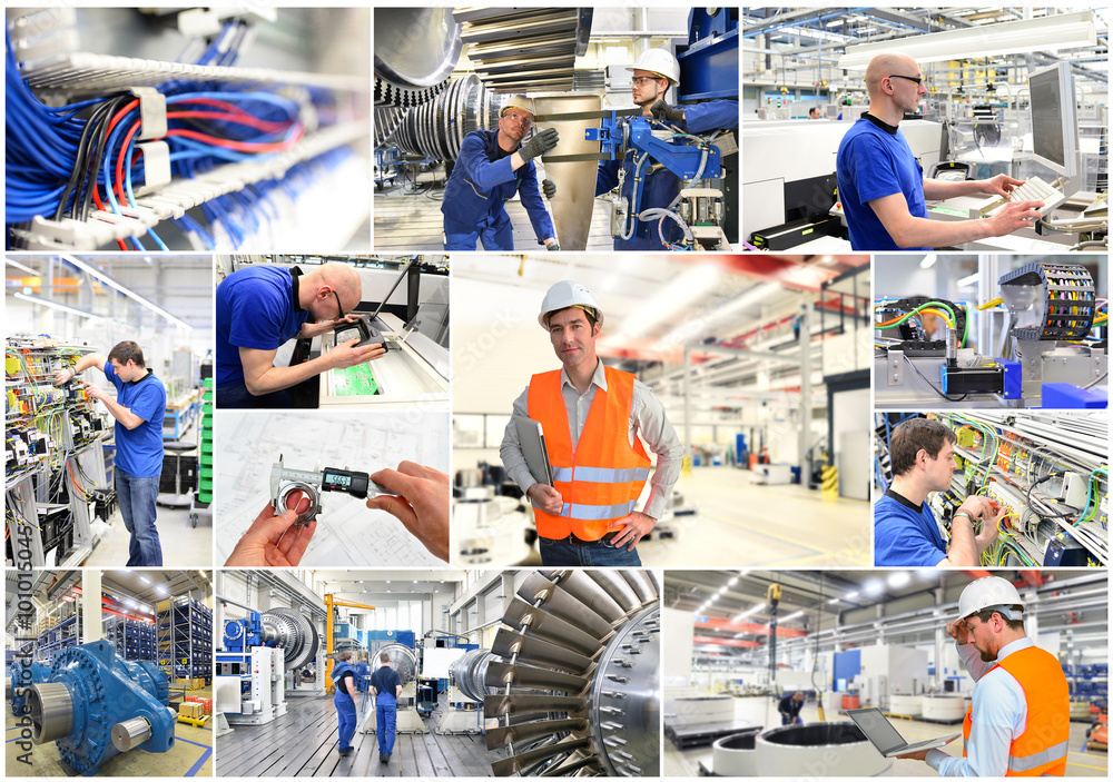 Collage Maschinenbau - Arbeiter in der Industrie // engineering Stock ...