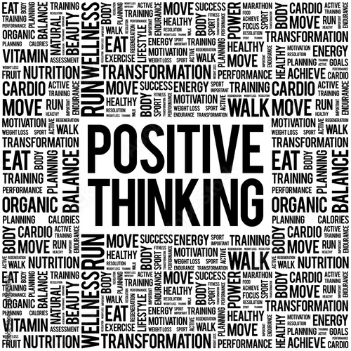 Positive thinking word cloud background, health concept