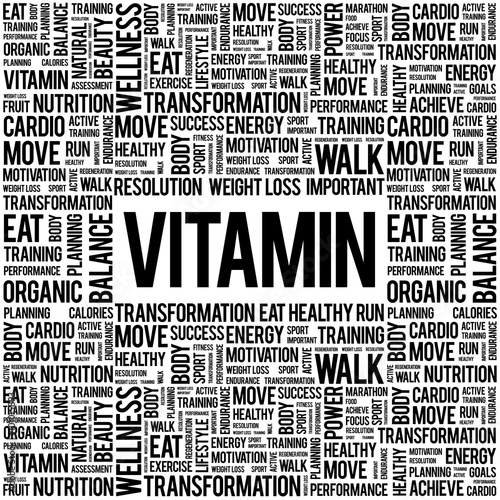 VITAMIN word cloud background, health concept