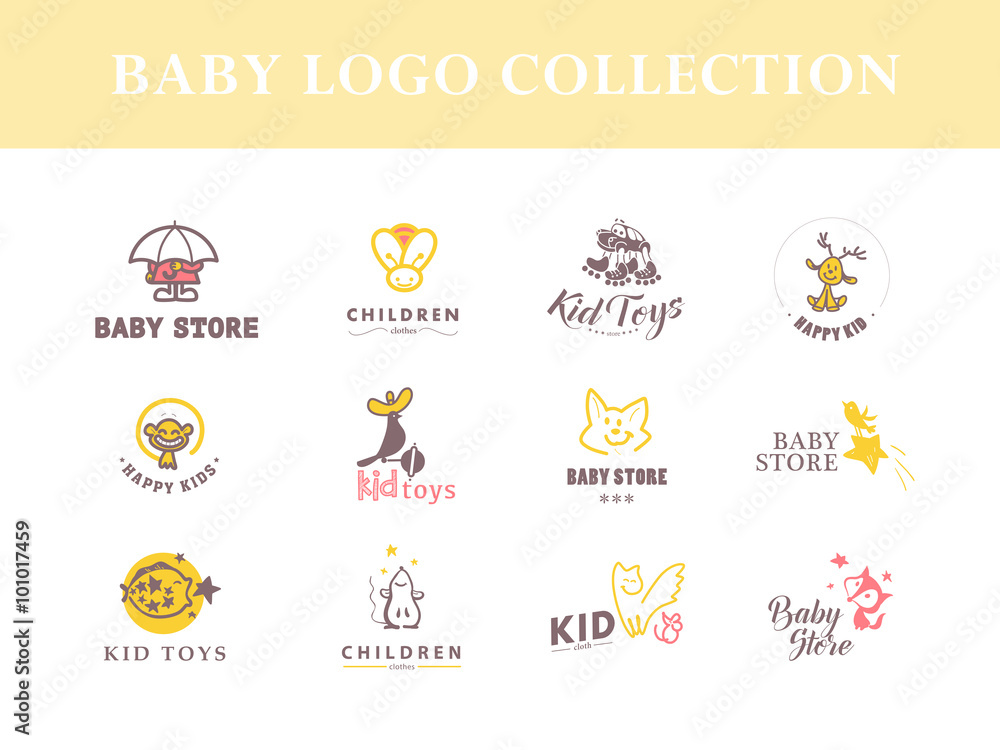 Flat loco collection for kid brand mark logo and children toys store insignia.