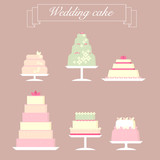 Collection of flat wedding cakes icons.