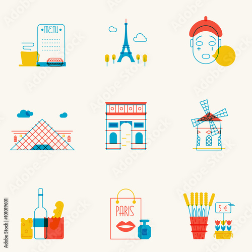 Set of linear Paris icons.