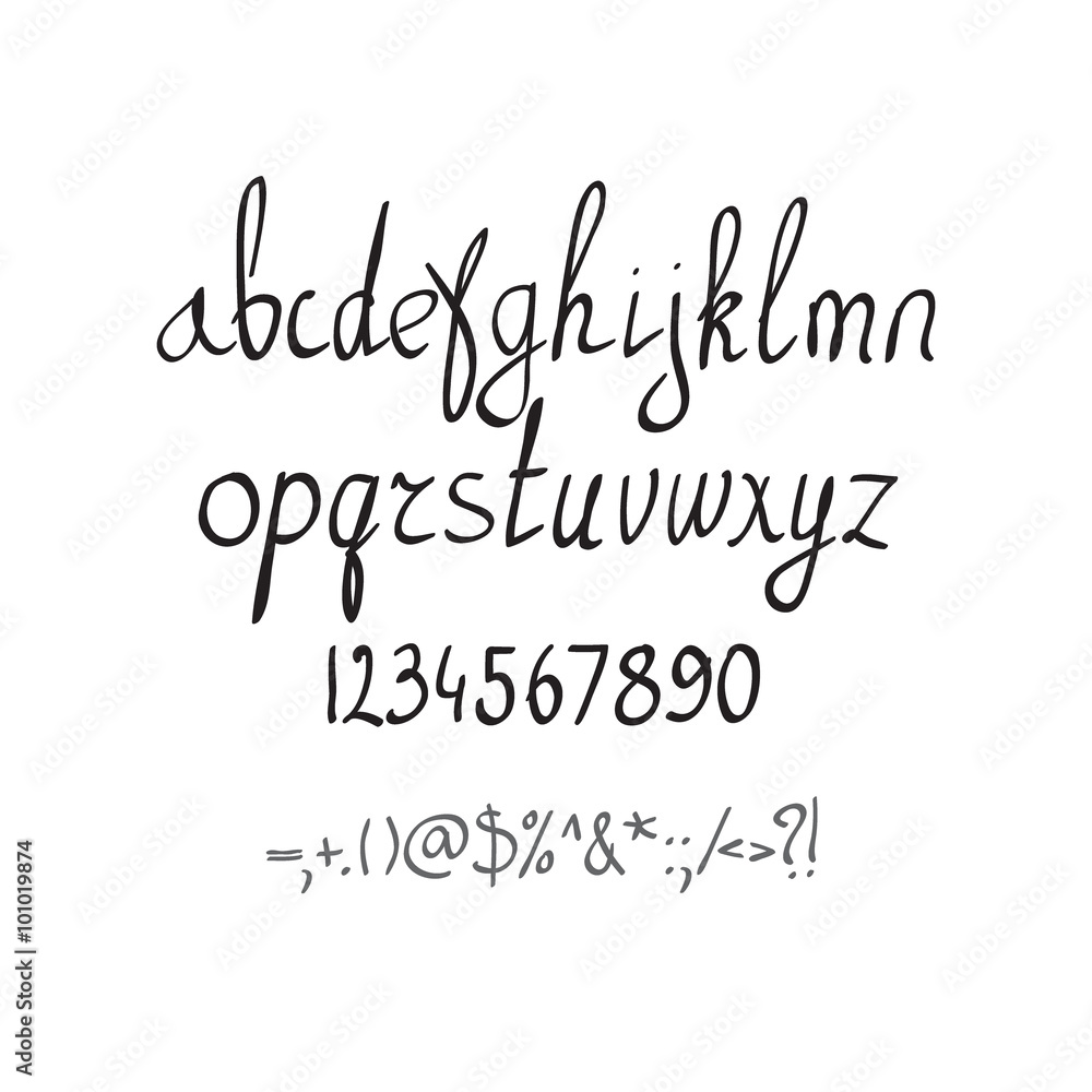 Vector handwritten brush alphabet on white background. Hand draw