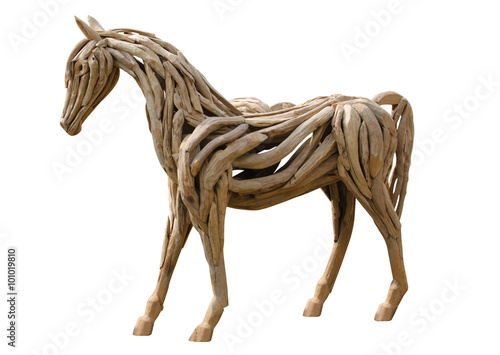 Beautiful  horse made of wood isolated on the white background.