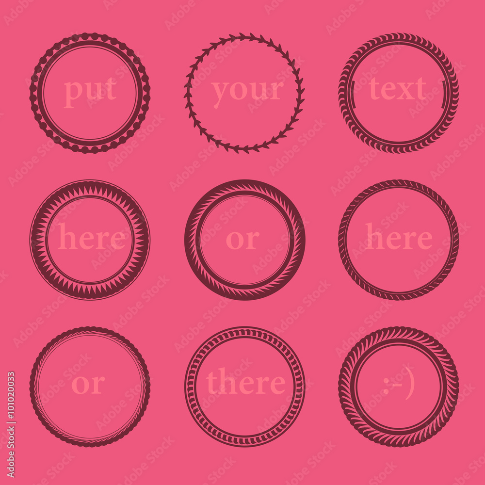collection of rounded floral frames isolated on pink backdrop. collection of rounded floral frames isolated on pink backdrop.