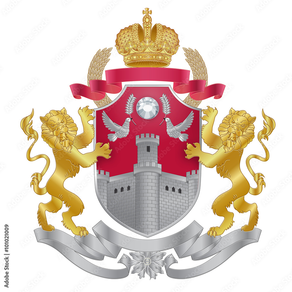 Heraldry coat of arms template. Heraldic gold and silver illustration