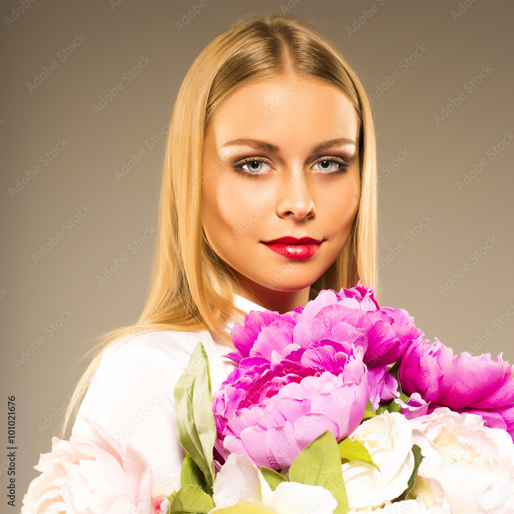 passionate look girl with flowers passionate look girl with flowers